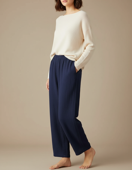Pantalon Japonais Bleu Marine Ample Coton Crêpe