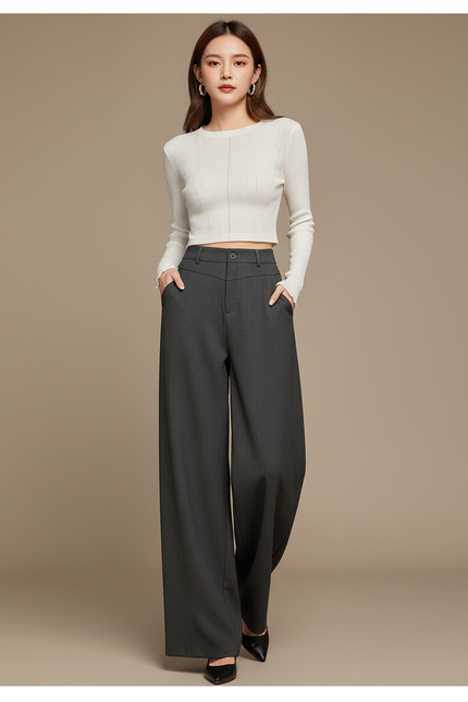 Pantalon Japonais Gris Anthracite Ample Fluide Élégant - Gabardine