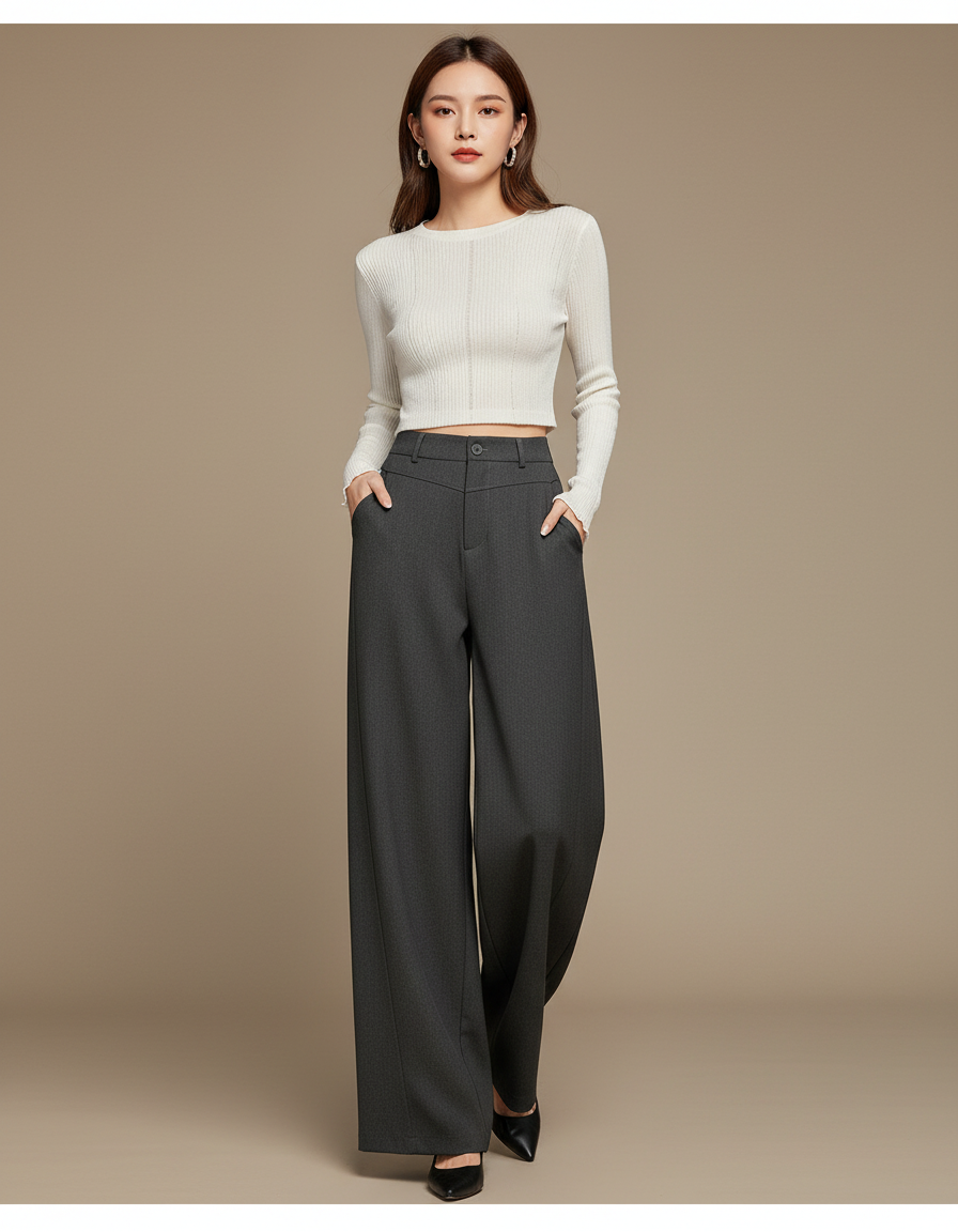 Pantalon Japonais Gris Anthracite Ample Fluide Élégant - Gabardine