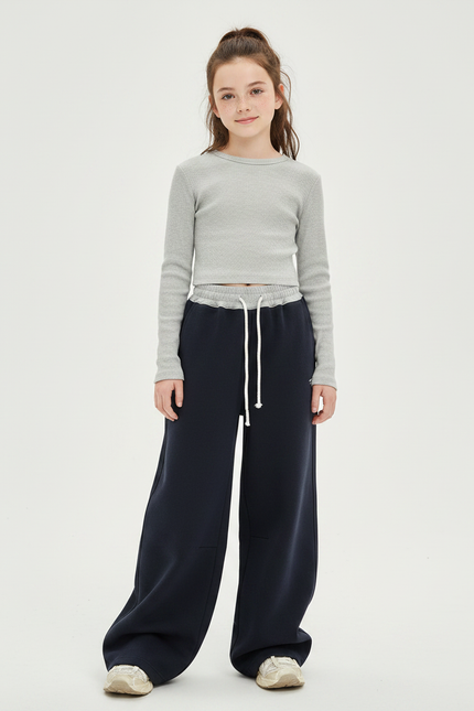 Pantalon Japonais Large Coton Noir Décontracté Cordon - Marine Molleton