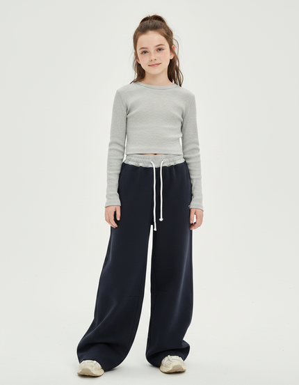 Pantalon Japonais Large Coton Noir Décontracté Cordon - Marine Molleton