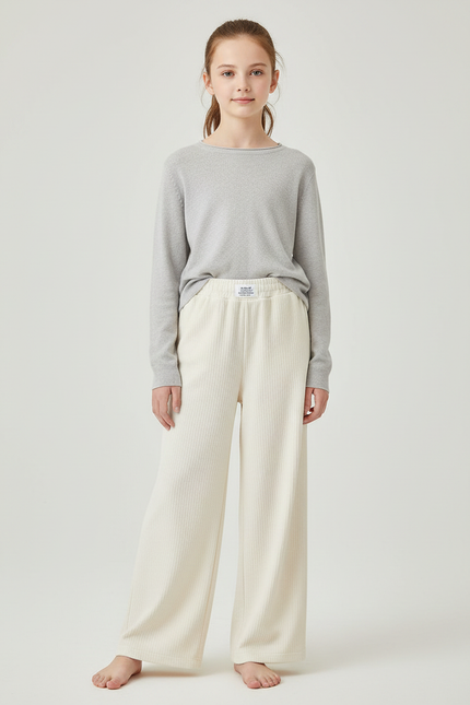 Pantalon Japonais Crème Côtelé Ample Droit Doux - Beige Cordé