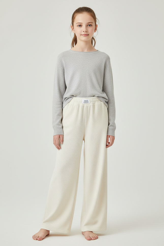 Pantalon Japonais Crème Côtelé Ample Droit Doux - Beige Cordé