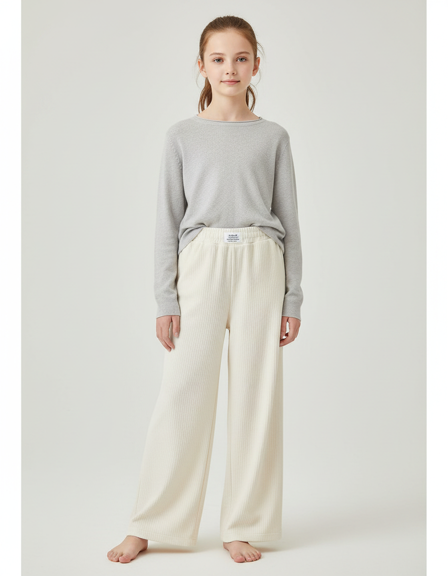 Pantalon Japonais Crème Côtelé Ample Droit Doux - Beige Cordé