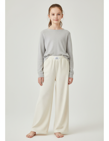 Pantalon Japonais Crème Côtelé Ample Droit Doux - Beige Cordé
