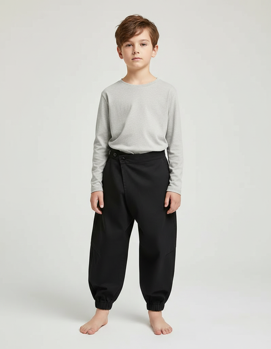 Pantalon Japonais Noir Ample Coton Sarouel Élastique - Gabardine