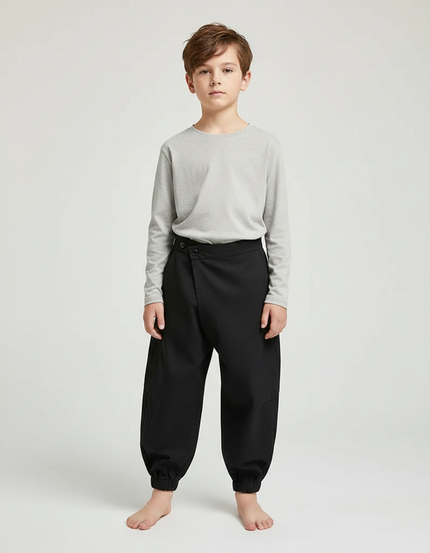 Pantalon Japonais Noir Ample Coton Sarouel Élastique - Gabardine