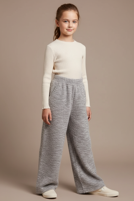 Pantalon Japonais Tricoté Ample Gris Chiné Confortable - Maille