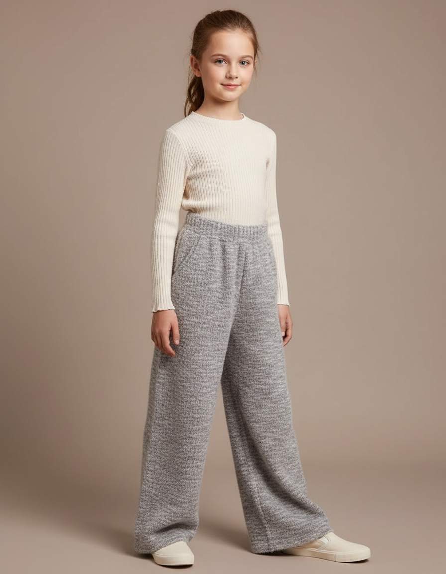 Pantalon Japonais Tricoté Ample Gris Chiné Confortable - Maille