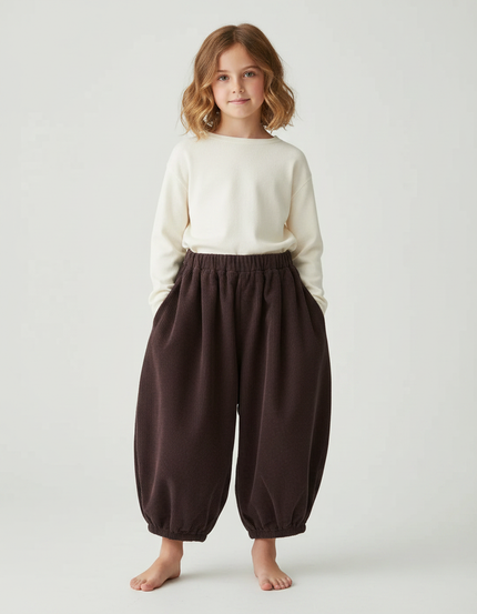 Pantalon Japonais Marron Côtelé Ample Confortable Enfant - Cordé