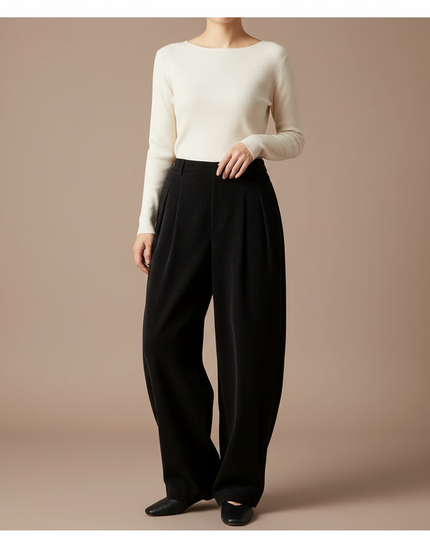 Pantalon Japonais Velours Côtelé Noir Ample Plissé - Cordé