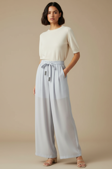 Pantalon Japonais Bleu Clair Ample Fluide Décontracté - Viscose