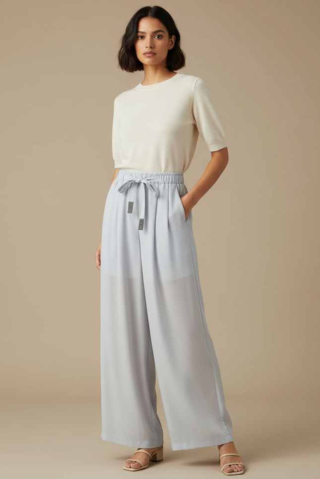 Pantalon Japonais Bleu Clair Ample Fluide Décontracté - Viscose
