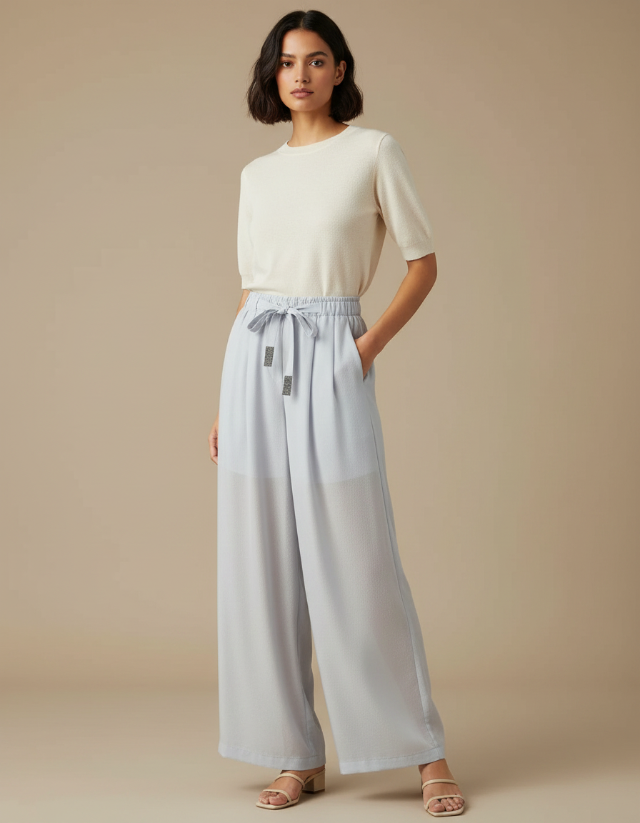 Pantalon Japonais Bleu Clair Ample Fluide Décontracté - Viscose