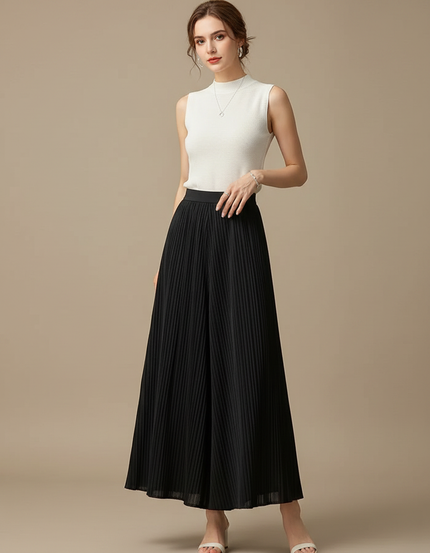 Pantalon Japonais Plissé Noir Ample Fluide Élégant - Polyester