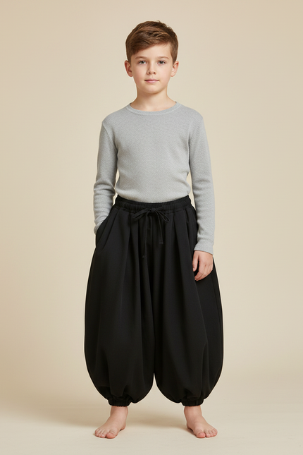 Pantalon Japonais Noir Ample Bouffant Enfant Décontracté - Viscose