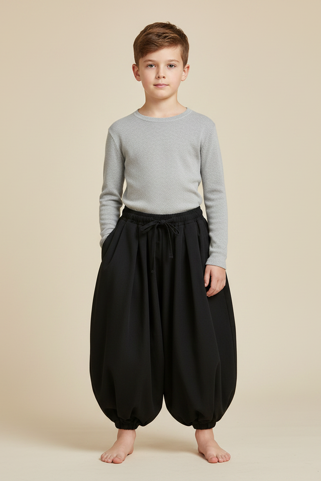 Pantalon Japonais Noir Ample Bouffant Enfant Décontracté - Viscose