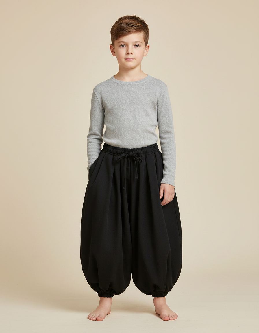 Pantalon Japonais Noir Ample Bouffant Enfant Décontracté - Viscose