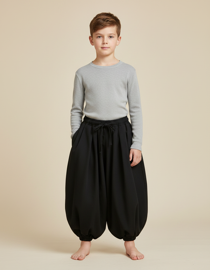 Pantalon Japonais Noir Ample Bouffant Enfant Décontracté - Viscose