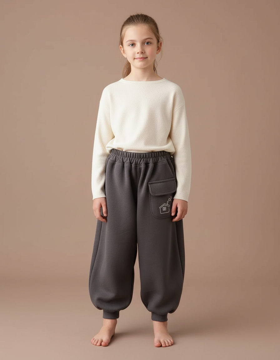 Pantalon Japonais Gris Bouffant Molleton Confortable Enfant