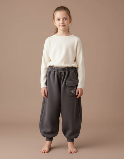 Pantalon Japonais Gris Bouffant Molleton Confortable Enfant
