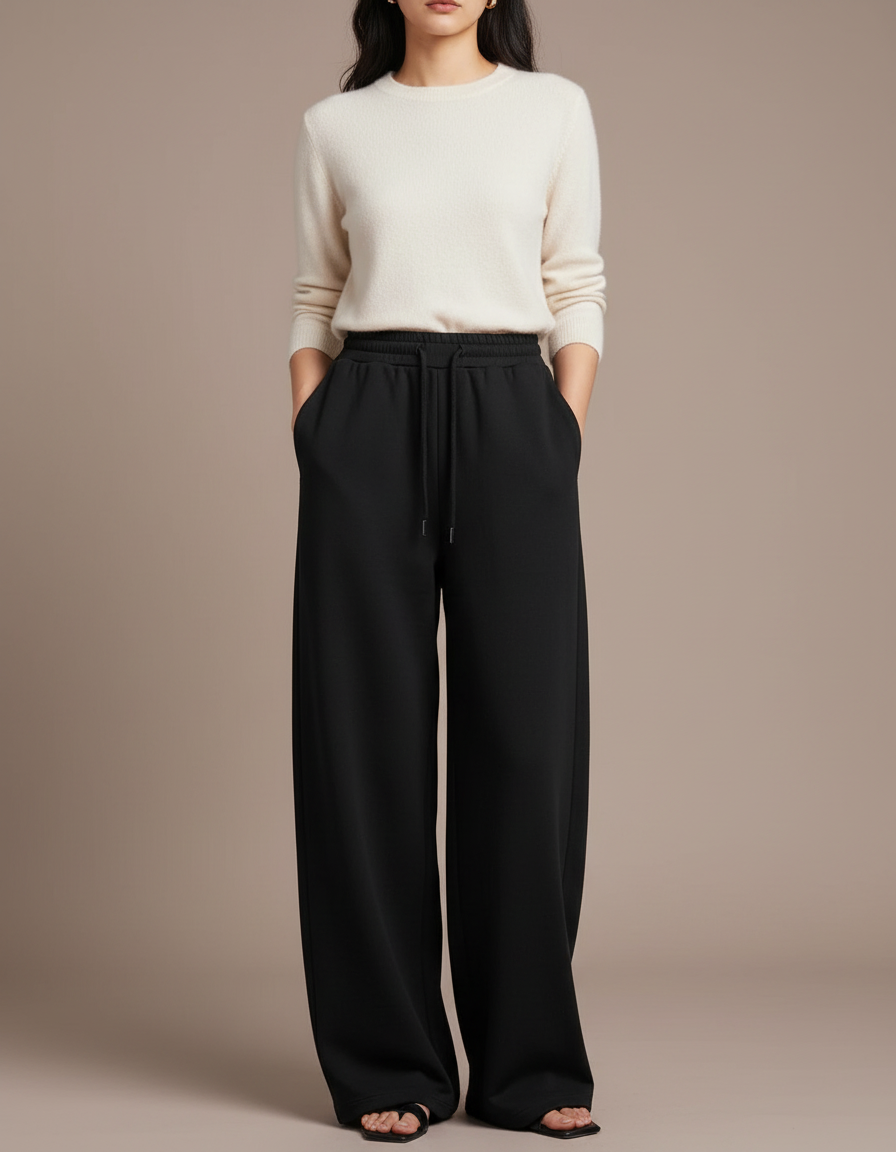 Pantalon Japonais Femme Noir Ample - Molleton