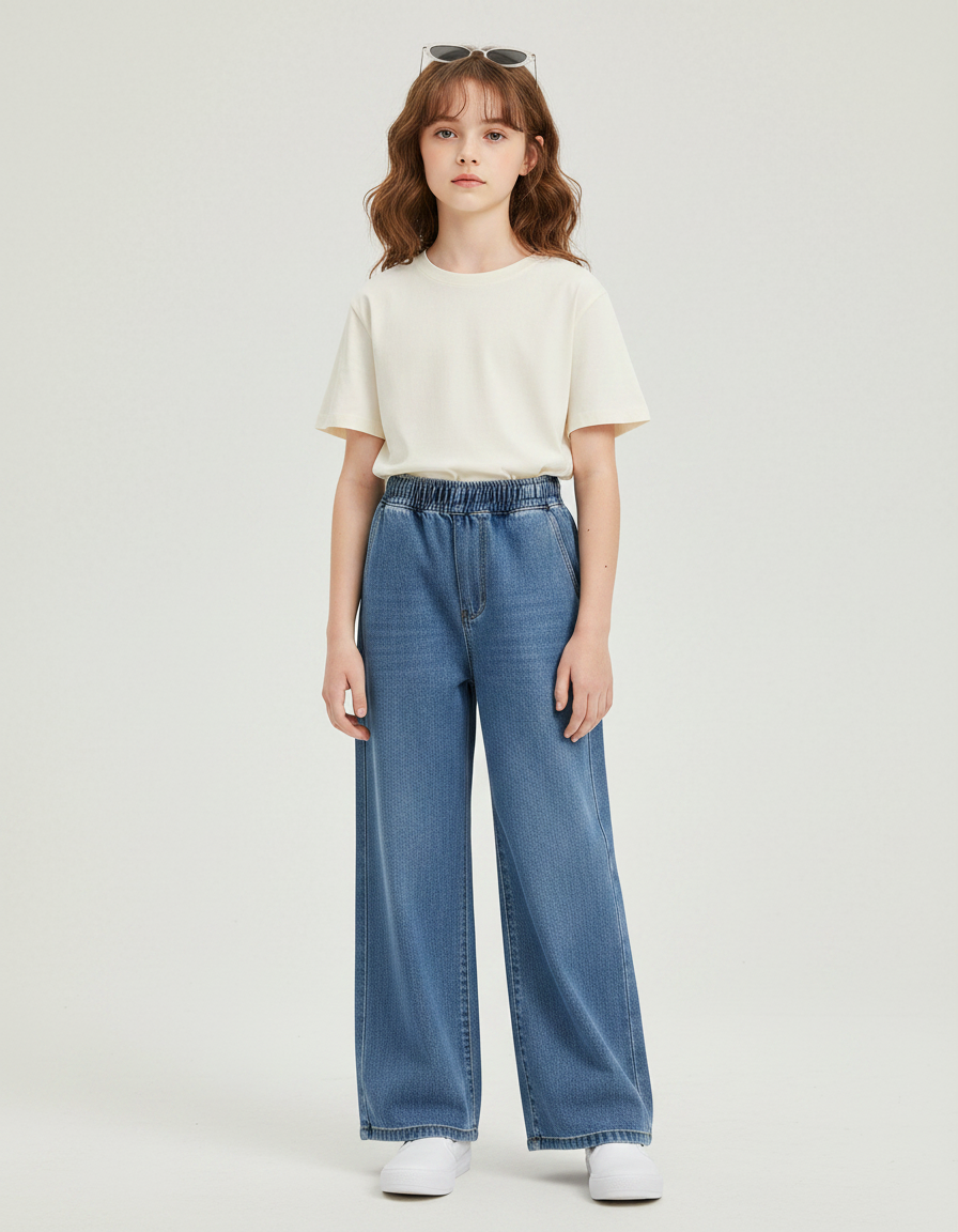 Pantalon Japonais Denim Ample Bleu Décontracté Enfant - Jean