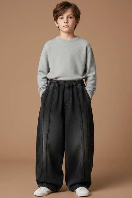 Pantalon Japonais Noir Ample Dégradé Denim Enfant - Jean