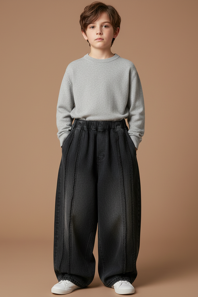 Pantalon Japonais Noir Ample Dégradé Denim Enfant - Jean