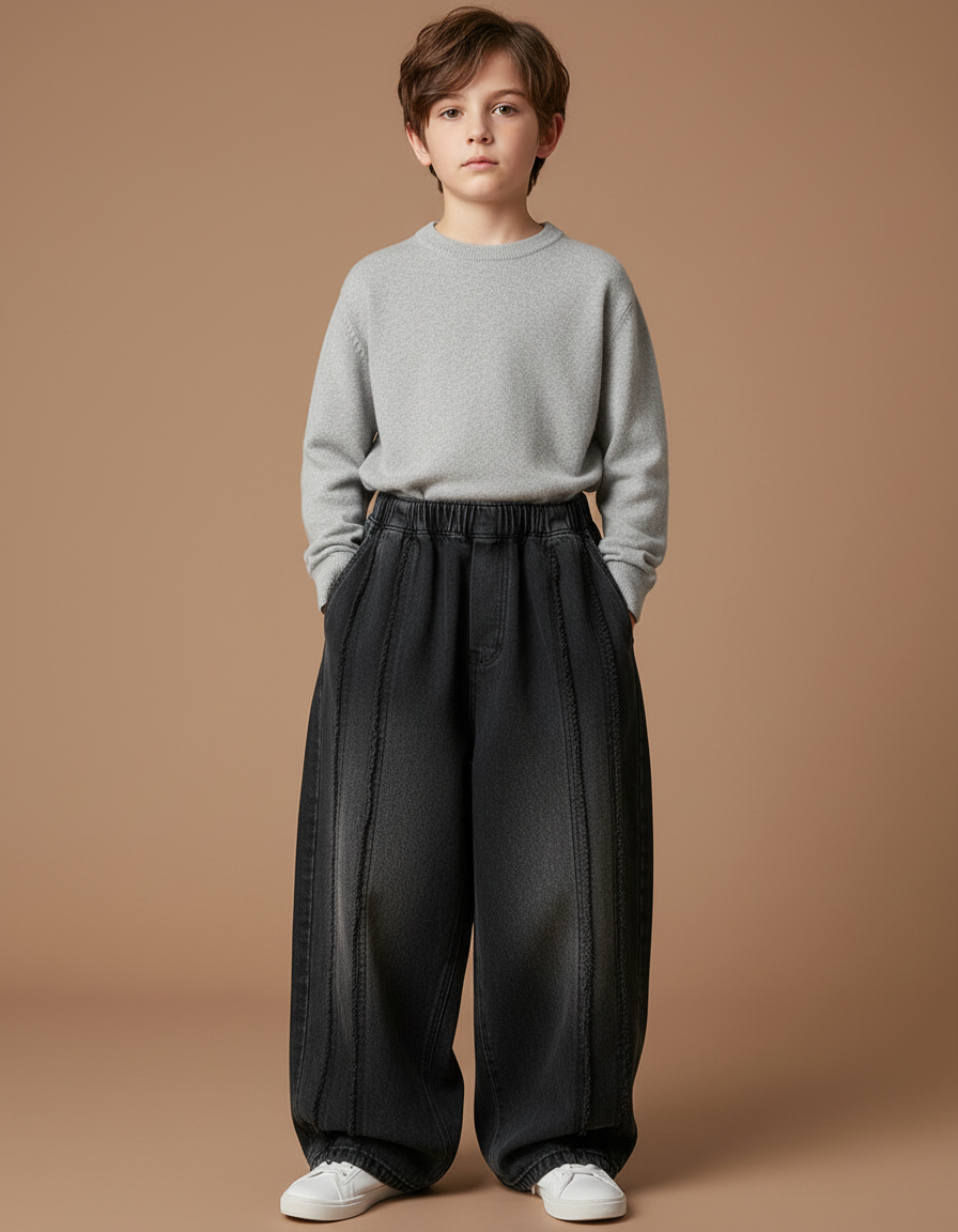 Pantalon Japonais Noir Ample Dégradé Denim Enfant - Jean