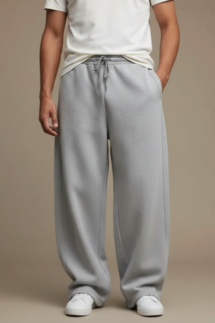 Pantalon Japonais Gris Ample Cordon Décontracté Molleton