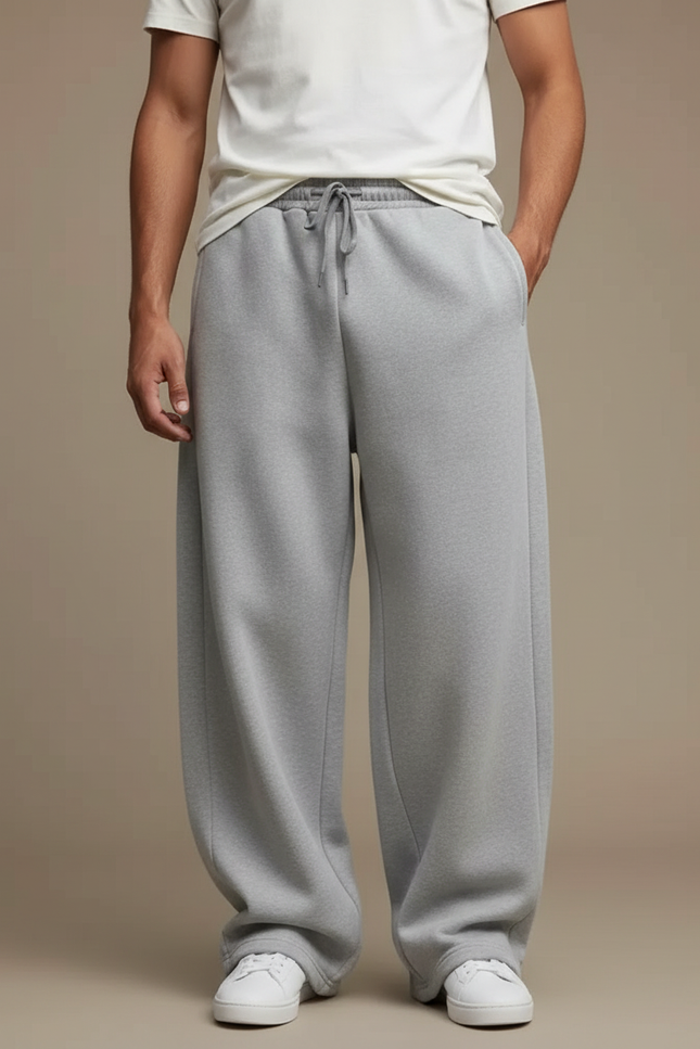 Pantalon Japonais Gris Ample Cordon Décontracté Molleton