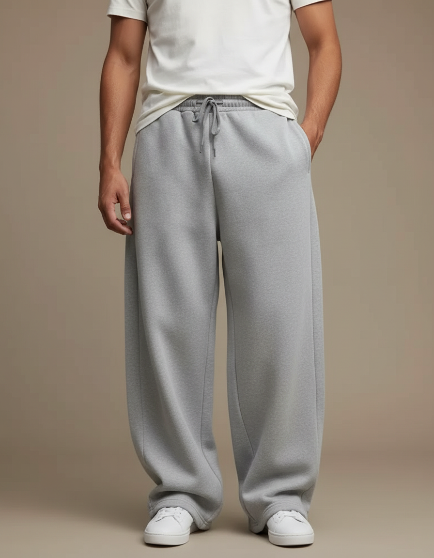 Pantalon Japonais Gris Ample Cordon Décontracté Molleton