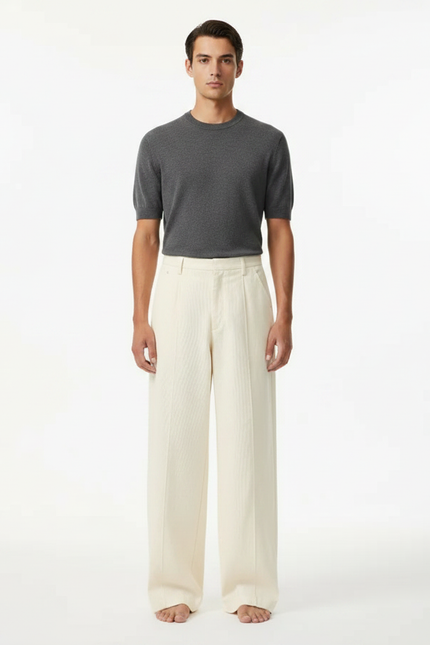 Pantalon Japonais Beige Côtelé Ample Décontracté Homme - Cordé