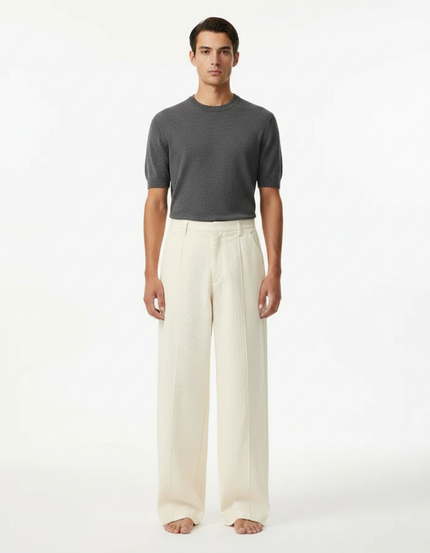 Pantalon Japonais Beige Côtelé Ample Décontracté Homme - Cordé