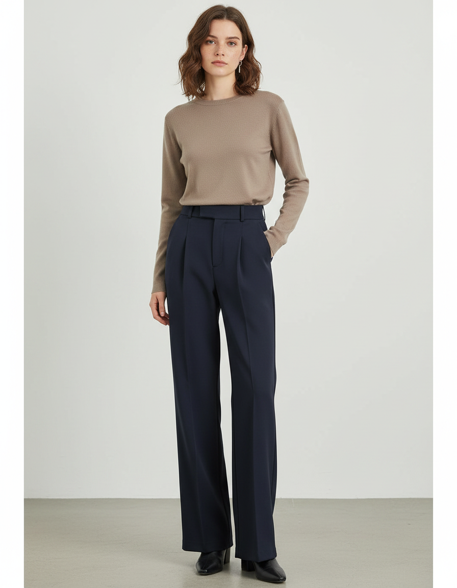 Pantalon Japonais Marine Ample Fluide Élégant Femme - Viscose