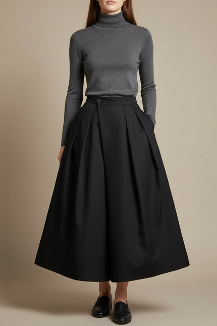 Pantalon Japonais Noir Plissé Ample Élégant Fluide - Gabardine