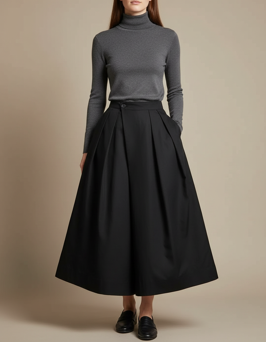 Pantalon Japonais Noir Plissé Ample Élégant Fluide - Gabardine