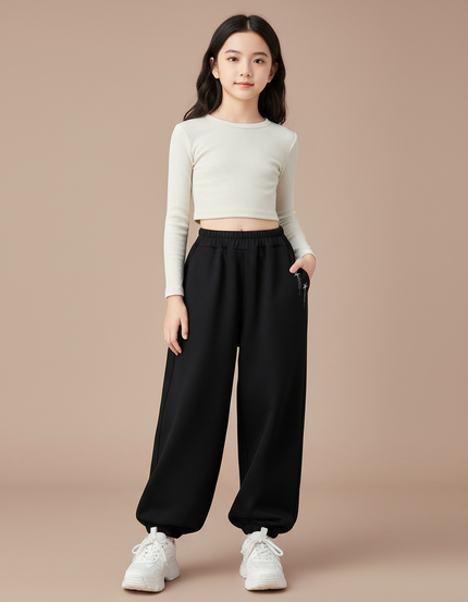 Pantalon Japonais Noir Ample Molleton Décontracté Enfant