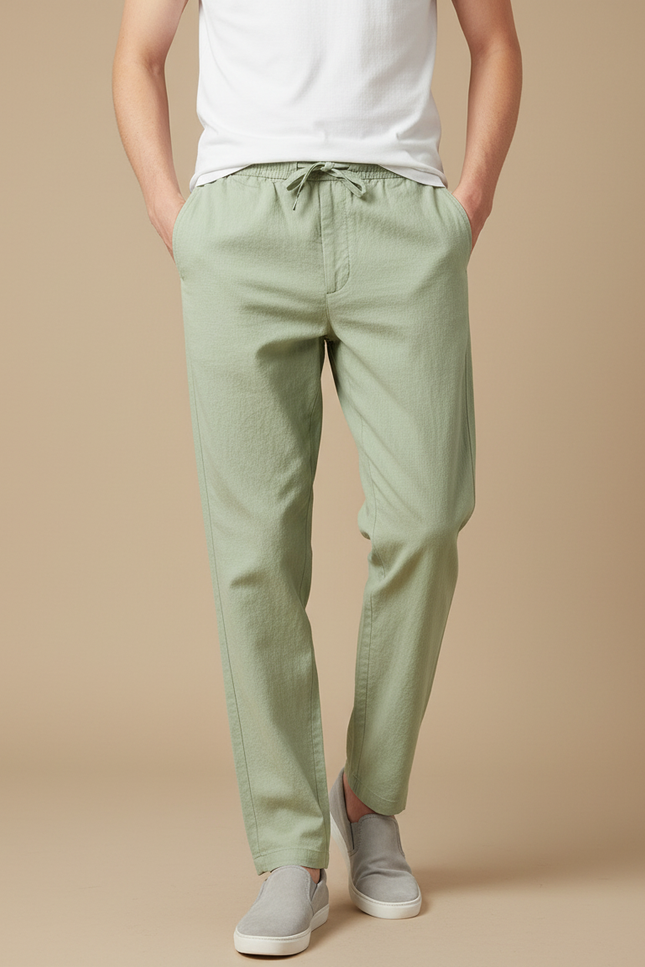 Pantalon Japonais Vert Ample Coton Décontracté Homme