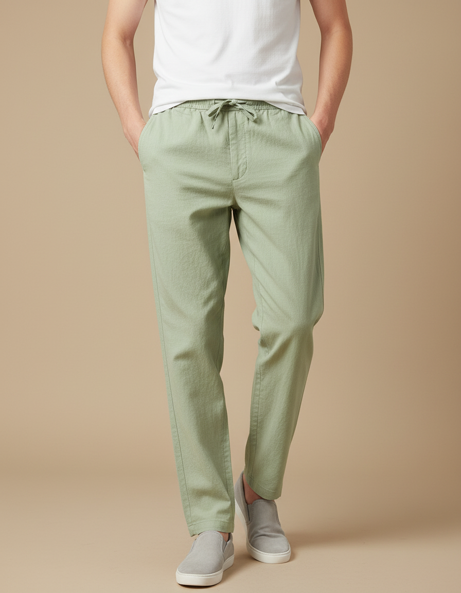 Pantalon Japonais Vert Ample Coton Décontracté Homme
