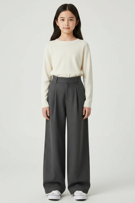 Pantalon Japonais Gris Ample Plissé Hiver Élégant - Laine