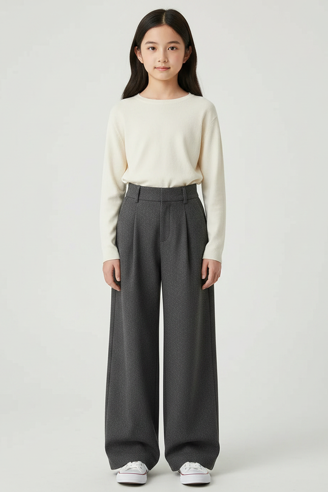 Pantalon Japonais Gris Ample Plissé Hiver Élégant - Laine