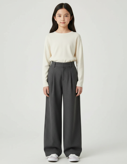 Pantalon Japonais Gris Ample Plissé Hiver Élégant - Laine
