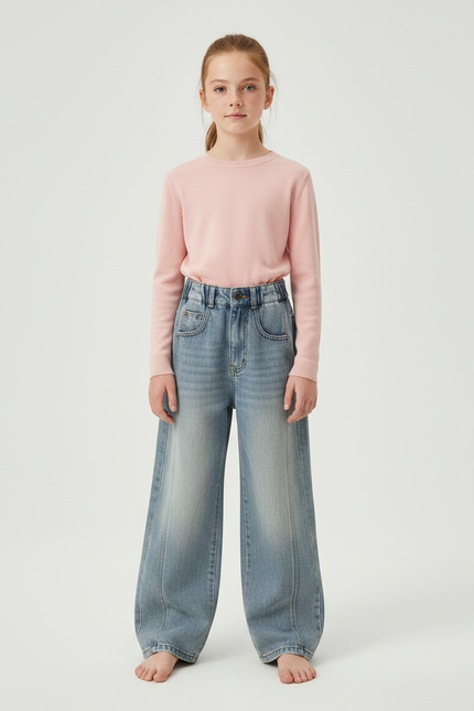 Pantalon Japonais Large Denim Bleu Ample Enfant - Jean