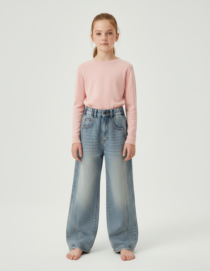 Pantalon Japonais Large Denim Bleu Ample Enfant - Jean