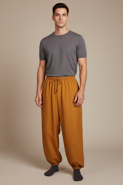 Pantalon Japonais Ample Coton Ocre Sarouel Confortable - Orange