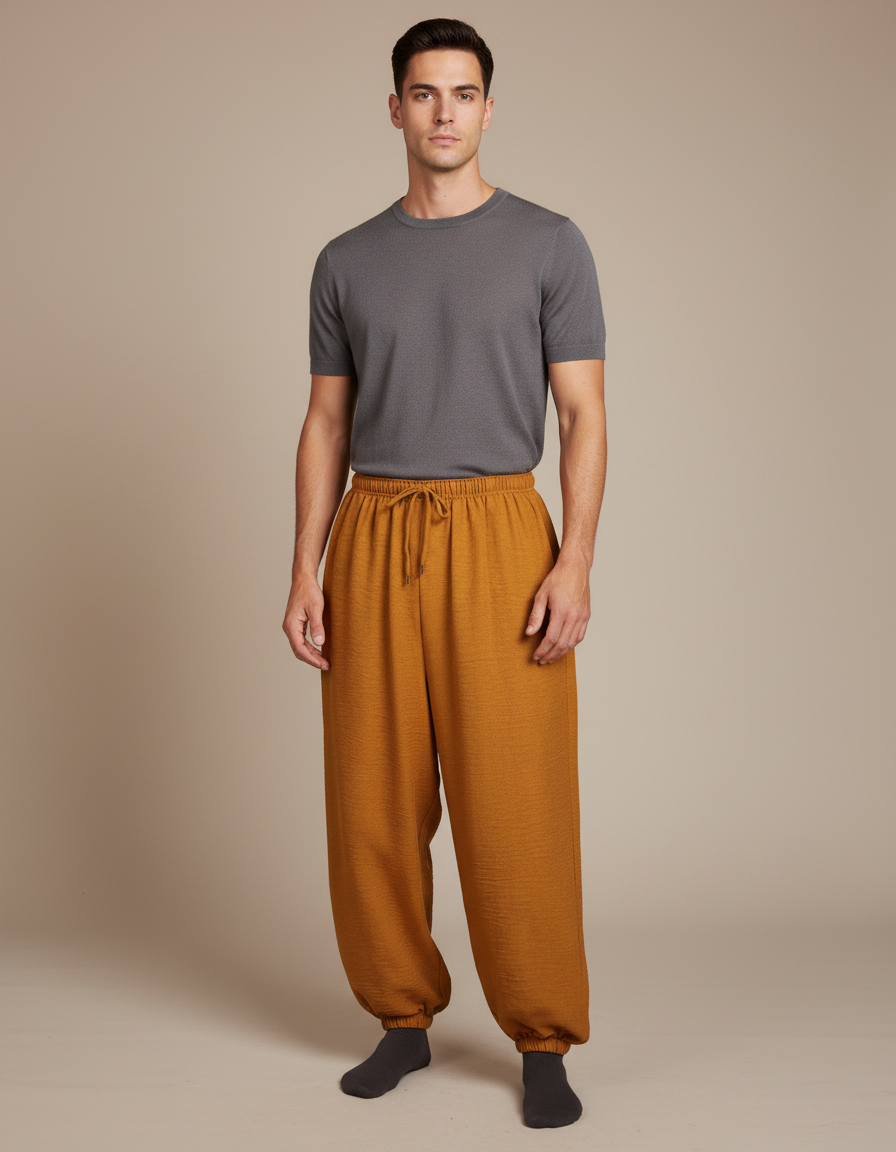 Pantalon Japonais Ample Coton Ocre Sarouel Confortable - Orange