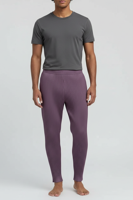 Pantalon Japonais Plissé Violet Ample Décontracté Homme - Polyester
