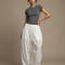 Pantalon Japonais Blanc Ample Fluide Cordon Femme - Polyester